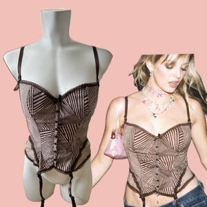 La Vie en Rose Brown Stripe Corset Bustier 38C – Garter Lingerie Top